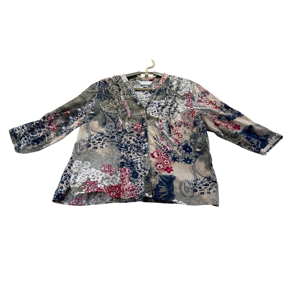 Christopher & Banks Blouse Womens PL Multicolor Paisley Floral 3/4 Sleeve Top